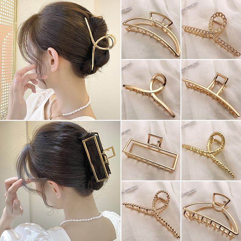Hair Claw Clip Set - 여성용 패션 금속 헤어 클로, 골드