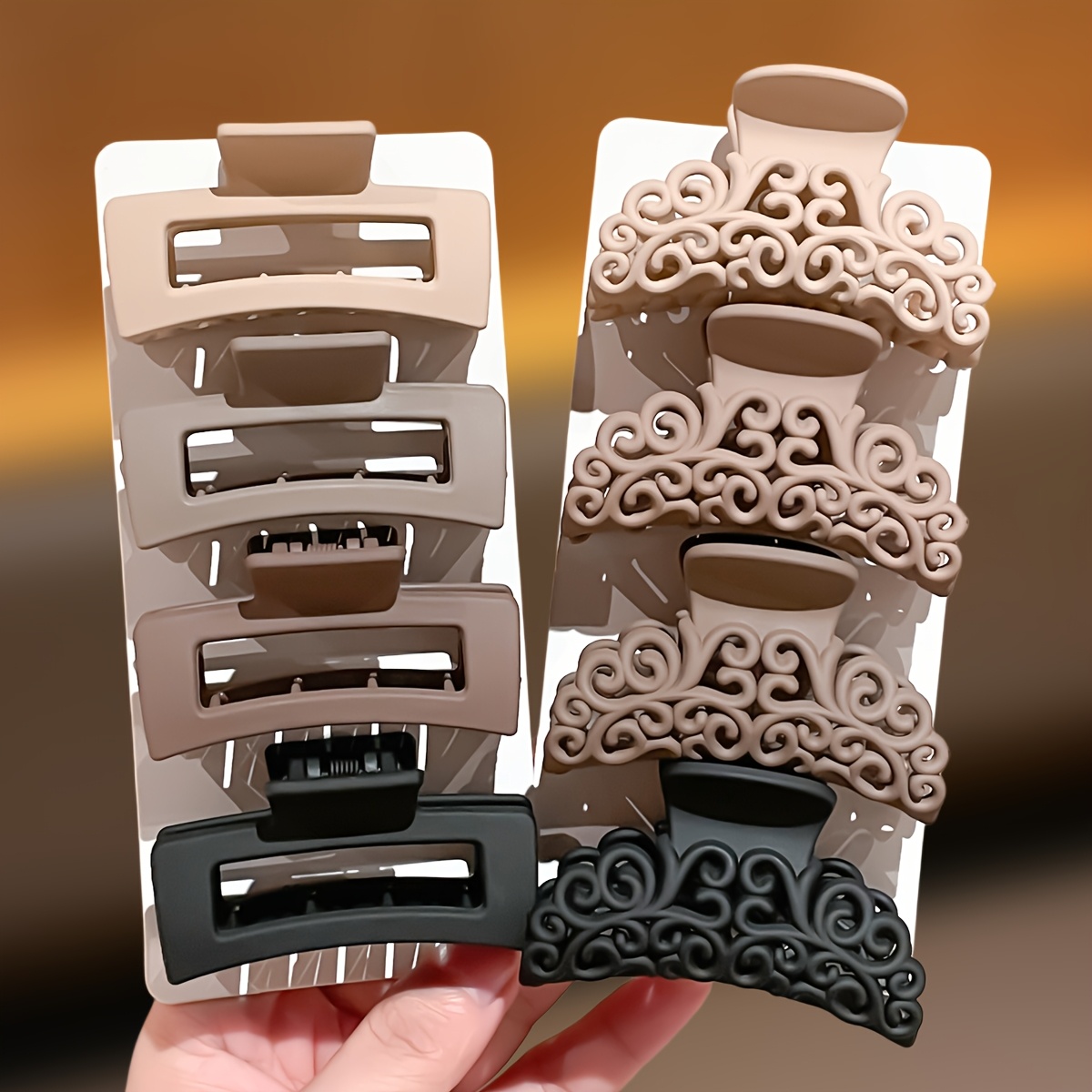 Hair Claw Clip Set - 8개 여성용 사각 패턴 상어 클립,
