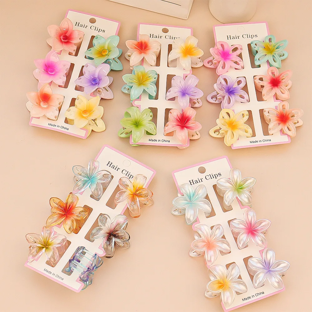 Hair Claw Clip Set - 6Pcs 패션 다채로운 투명 꽃 작은