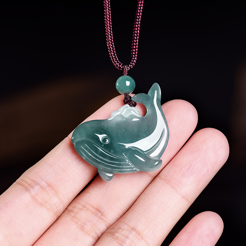 Women Accessories Gift - 천연 버마산 비취 고래 펜던트 목걸이