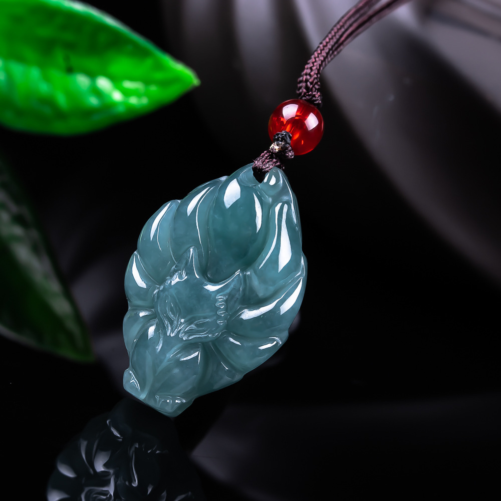 Women Accessories Gift - 천연 버마산 경옥 여우 펜던트 목걸이