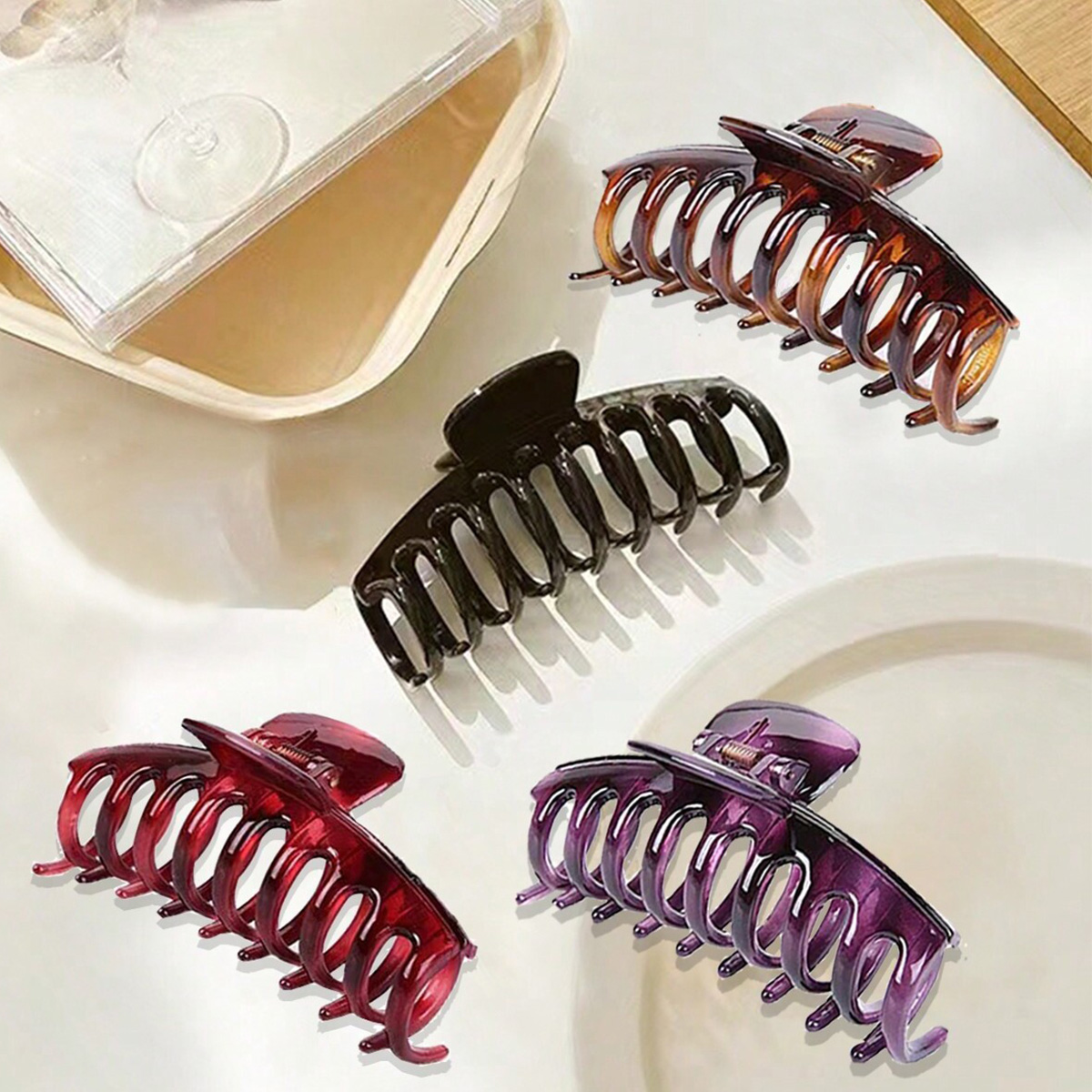 4개입 여성용 멀티 컬러 레진 플라워 심플하고 세련된  - Hair Claw Clip Set 리뷰 및 가격