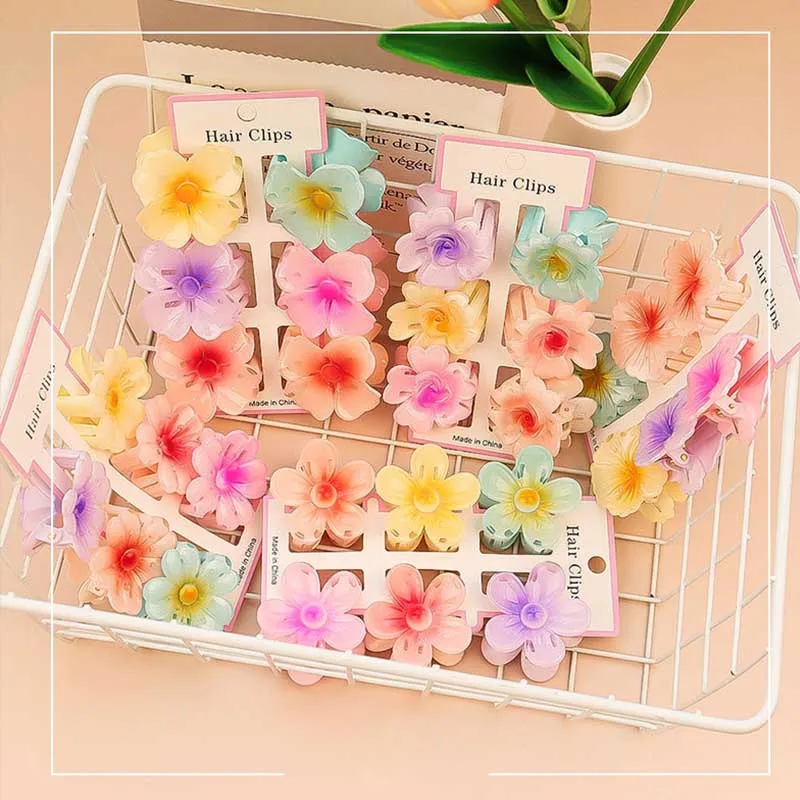 6Pcs 패션 다채로운 투명 꽃 작은 머리 클로 클립  - Hair Claw Clip Set 리뷰 및 가격