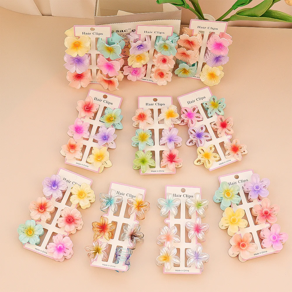 6Pcs 패션 다채로운 투명 꽃 작은 머리 클로 클립  - Hair Claw Clip Set 리뷰 및 가격