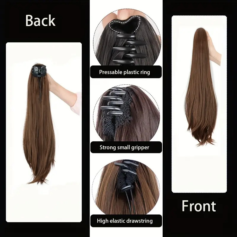 우아한 합성 포니테일 여성용 긴 직선 머리 포니테일 헤 - Hair Claw Clip Set 리뷰 및 가격