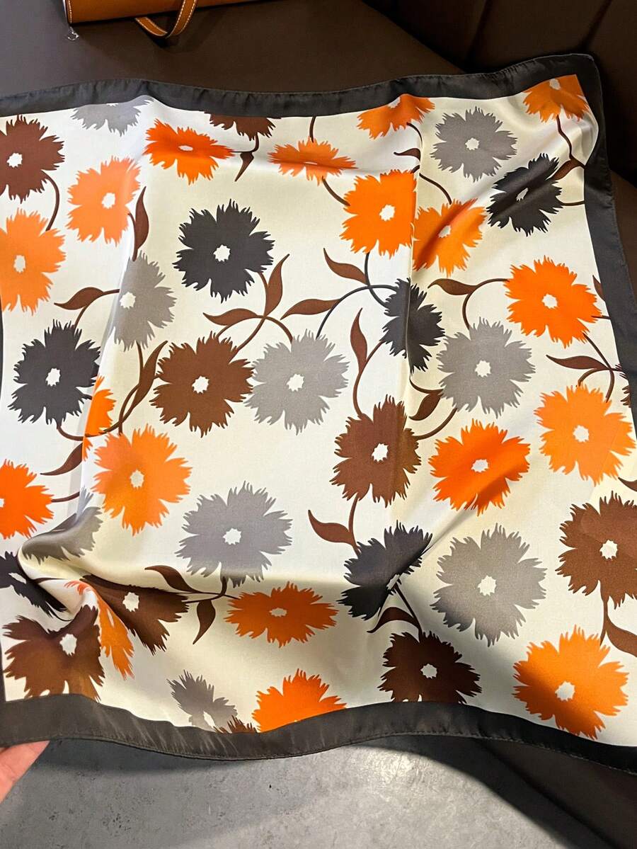 1pc 봄/여름 신상 오렌지 꽃무늬 스카프, 70cm  - Women'S Essential Accessories 리뷰 및 가격