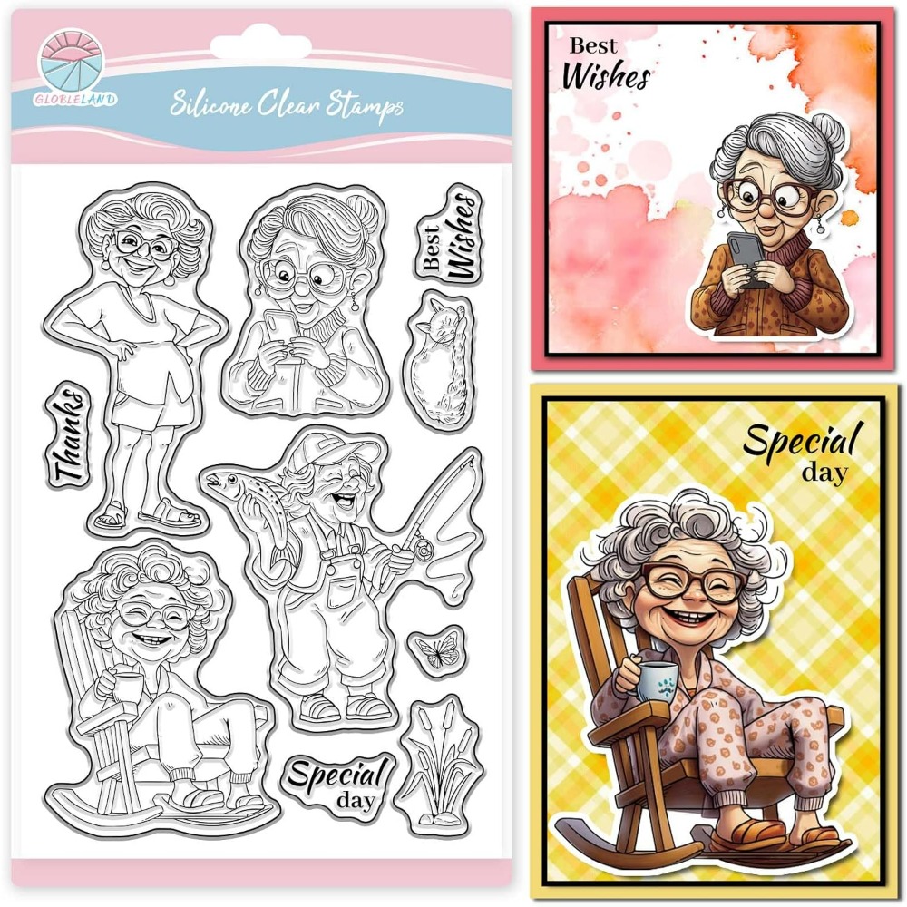 웃는 노부인 스크랩북 낚시를위한 클리어 우표 할머니 실 - Women Accessories Clearance 리뷰 및 가격